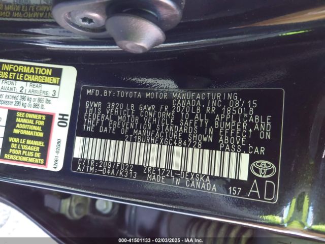 2T1BURHEXGC484728 Toyota Corolla S W/special Edition Pkg