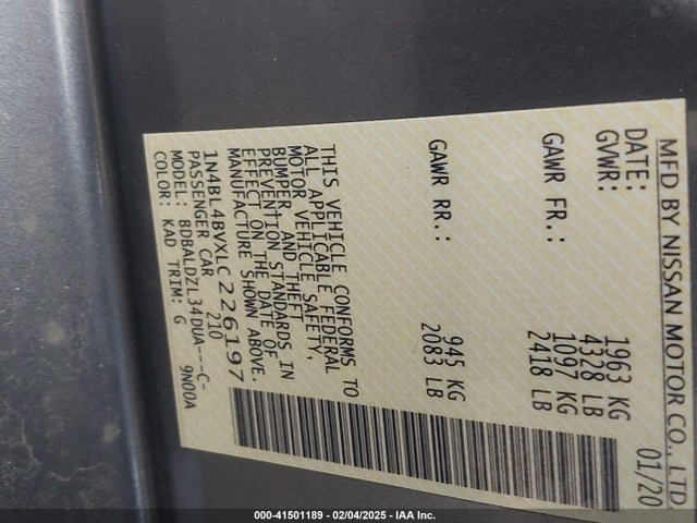 1N4BL4BVXLC226197 Nissan Altima S Fwd
