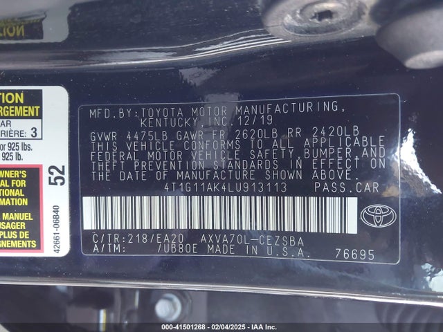 4T1G11AK4LU913113 Toyota CAMRY SE