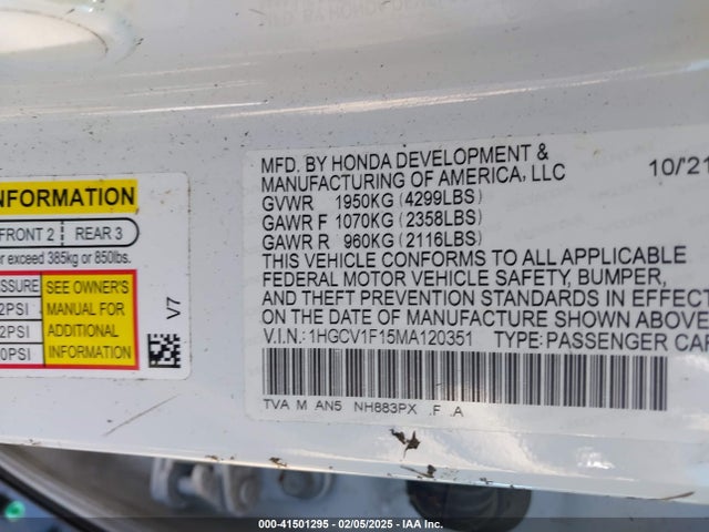 1HGCV1F15MA120351 Honda ACCORD LX