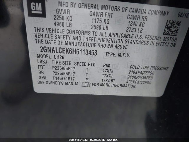 Chevrolet EQUINOX LT 2017 2GNALCEK6H6113453 Image 9