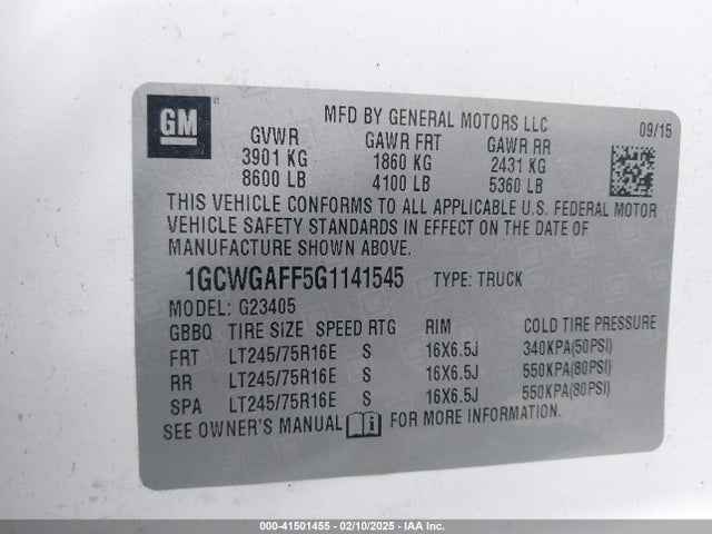 1GCWGAFF5G1141545 Chevrolet Express 2500 Work Van