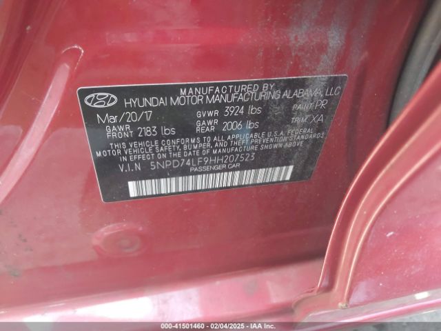 5NPD74LF9HH207523 Hyundai ELANTRA SE