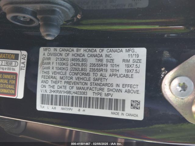 2HKRW1H98LH403083 Honda Cr-v 2wd Touring