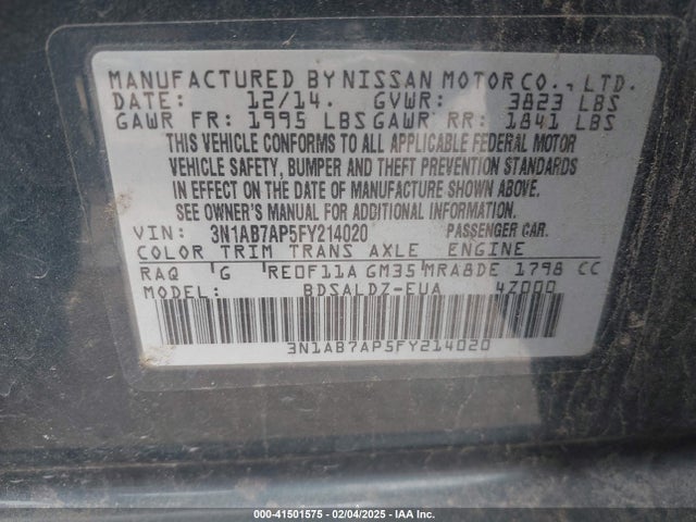 3N1AB7AP5FY214020 Nissan SENTRA SV