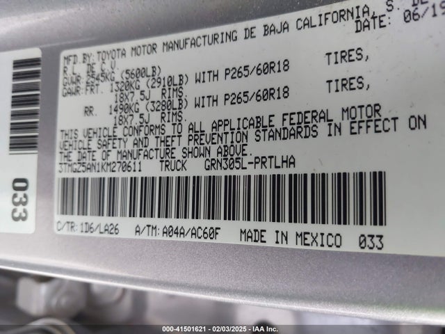 3TMGZ5AN1KM270611 Toyota Tacoma Limited