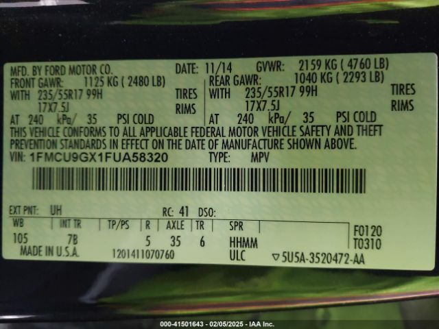 1FMCU9GX1FUA58320 Ford ESCAPE SE