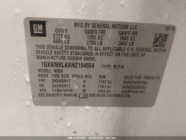 1GKKNKLAXHZ184594 GMC Acadia Sle-1