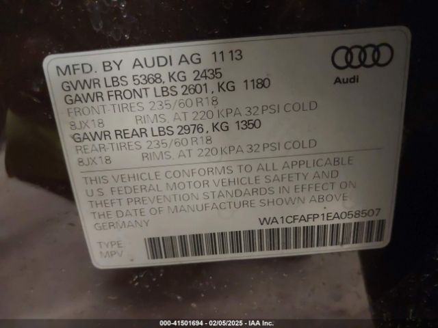 WA1CFAFP1EA058507 Audi Q5 2.0t Premium