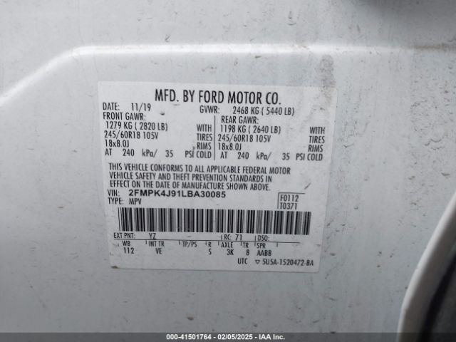 2FMPK4J91LBA30085 Ford EDGE SEL