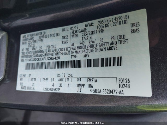 1FMCU0GXXFUC65428 Ford ESCAPE SE