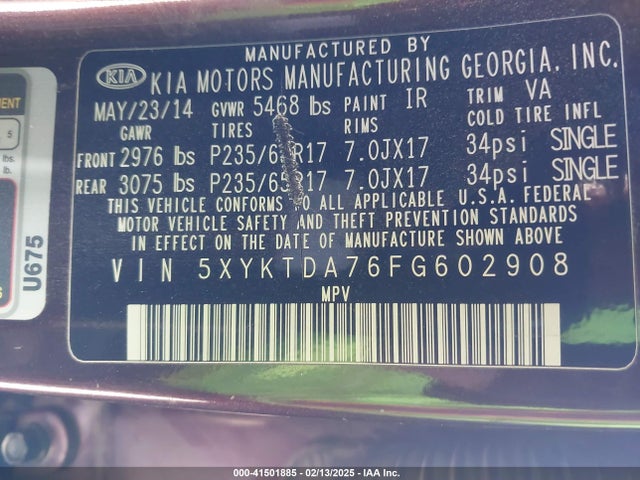 KIA Sorento Lx V6 2015 5XYKTDA76FG602908 Image 9