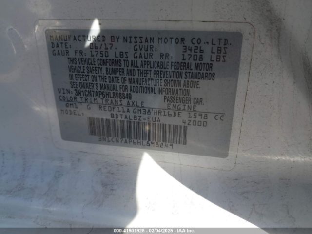 3N1CN7AP6HL898849 Nissan Versa 1.6 Sv