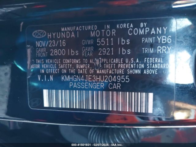 KMHGN4JE3HU204955 Genesis G80 3.8