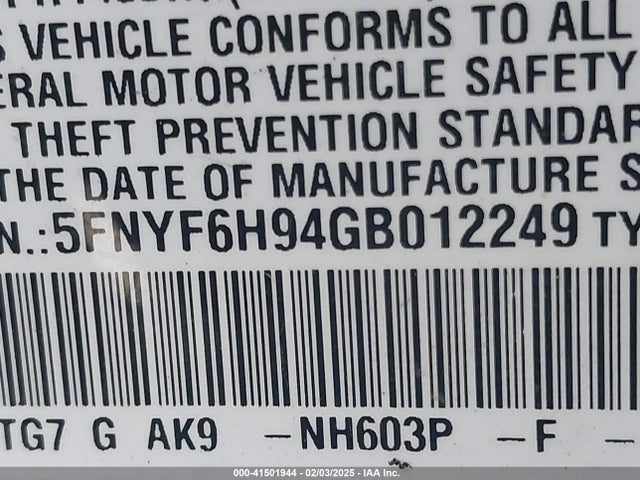 Honda Pilot Touring 2016 5FNYF6H94GB012249 Image 9
