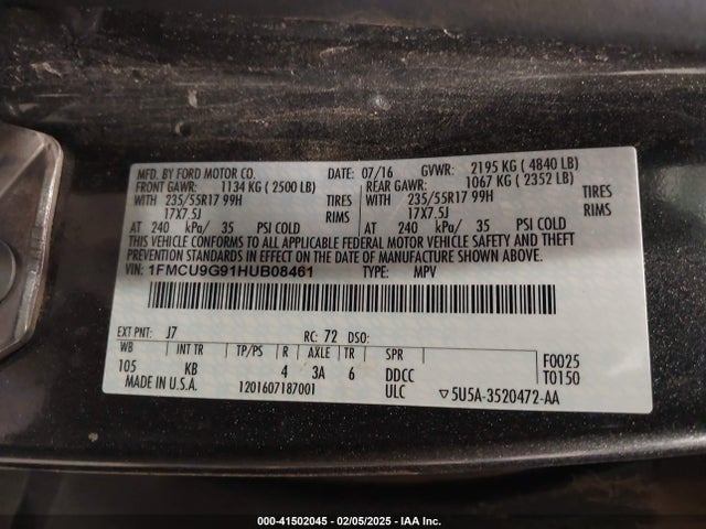 Ford ESCAPE SE 2017 1FMCU9G91HUB08461 Image 9