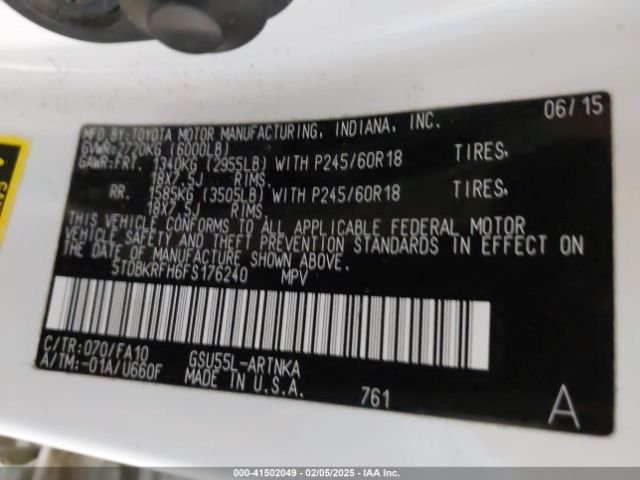 5TDBKRFH6FS176240 Toyota Highlander Le Plus V6
