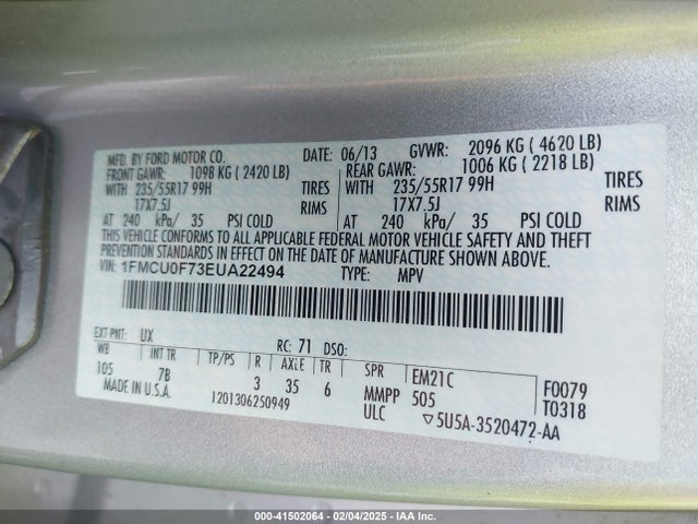 Ford ESCAPE S 2014 1FMCU0F73EUA22494 Image 9