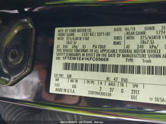 1FTEW1E41KFC05669 Ford F-150 Xlt