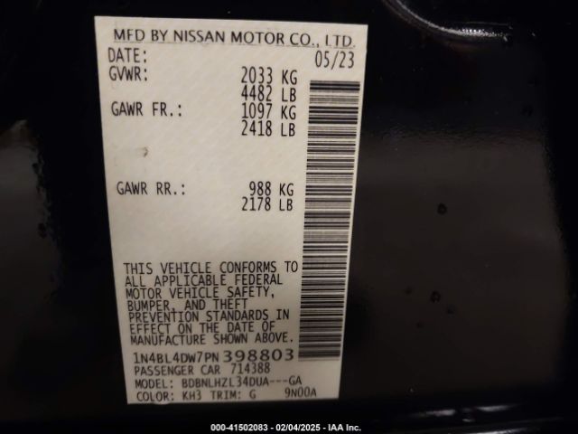 1N4BL4DW7PN398803 Nissan Altima Sv Intelligent Awd