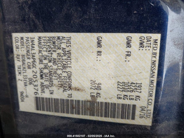 1N4AL3AP6GC205376 Nissan Altima 2.5 Sr
