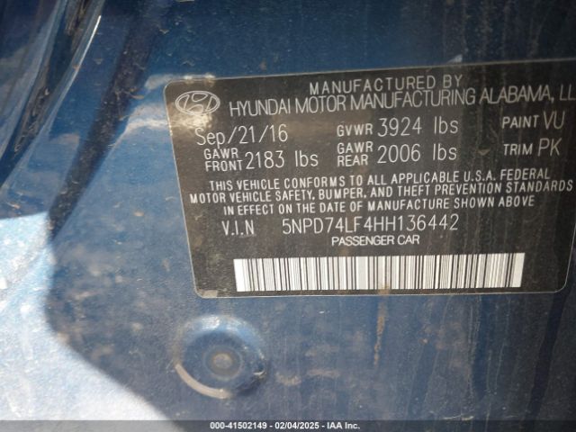 5NPD74LF4HH136442 Hyundai ELANTRA SE