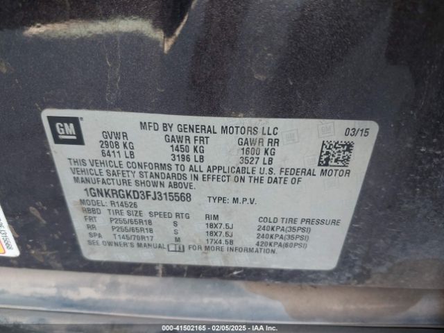1GNKRGKD3FJ315568 Chevrolet Traverse 1lt