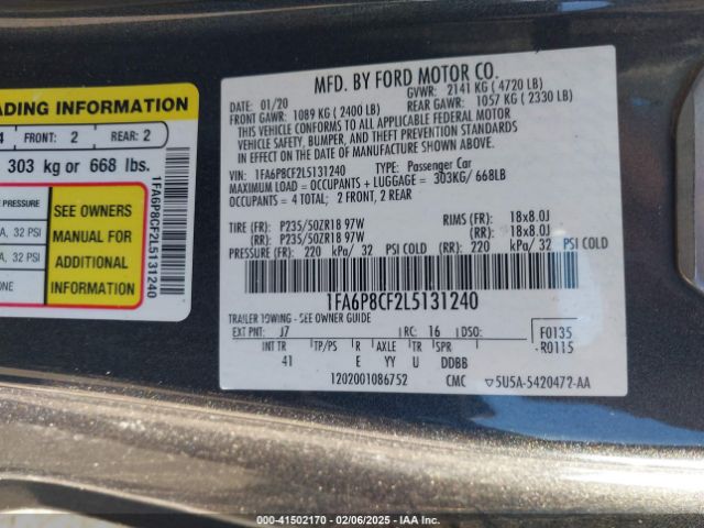 1FA6P8CF2L5131240 Ford Mustang Gt Premium Fastback
