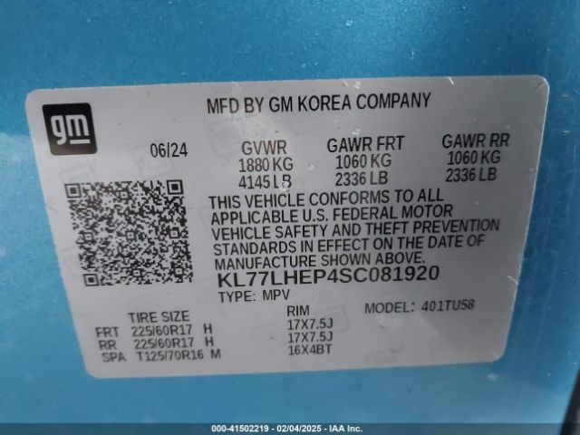 KL77LHEP4SC081920 Chevrolet Trax Fwd Lt