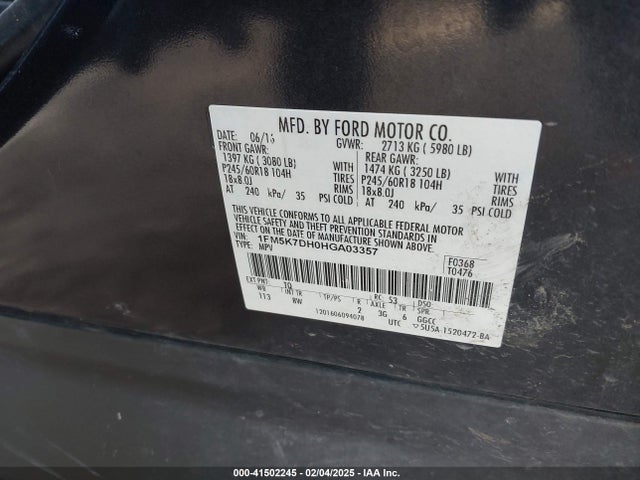 1FM5K7DH0HGA03357 Ford EXPLORER XLT