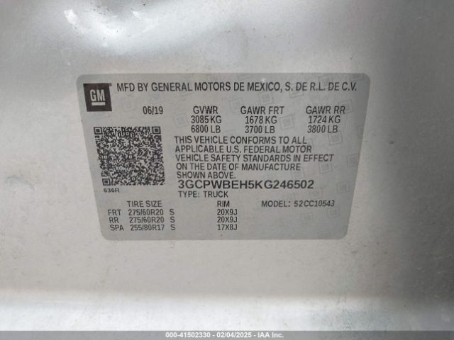 3GCPWBEH5KG246502 Chevrolet Silverado 1500 Custom