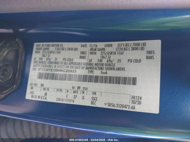 1FTEW1EG9HKC20933 Ford F-150 Xlt