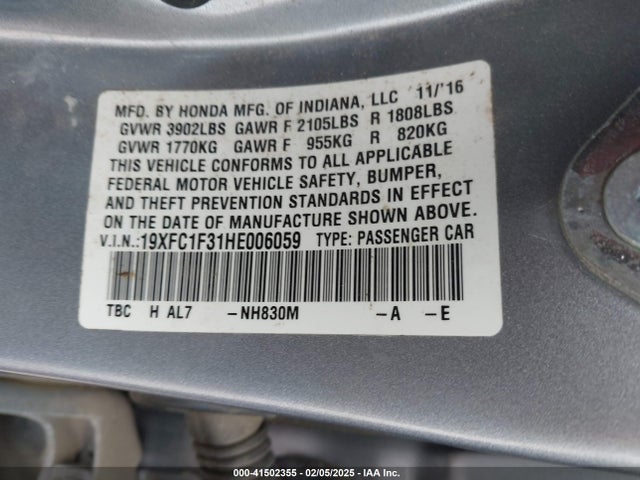 Honda Civic Ex-t 2017 19XFC1F31HE006059 Image 9