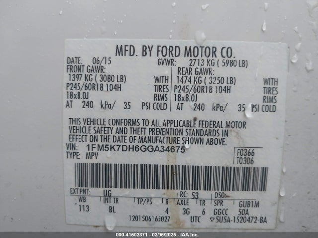 1FM5K7DH6GGA34675 Ford EXPLORER XLT