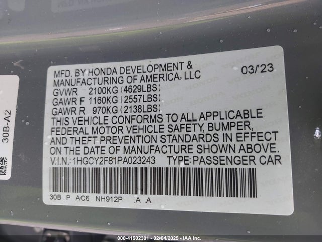 1HGCY2F81PA023243 Honda Accord Hybrid Touring