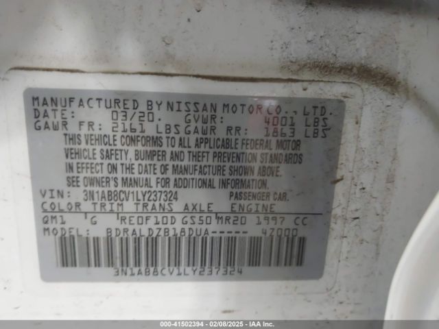 3N1AB8CV1LY237324 Nissan Sentra Sv Xtronic Cvt