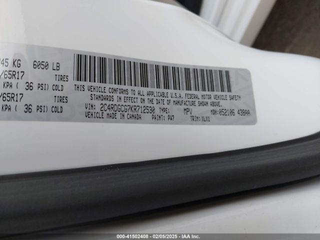 2C4RDGCG7KR712530 Dodge Grand Caravan Sxt