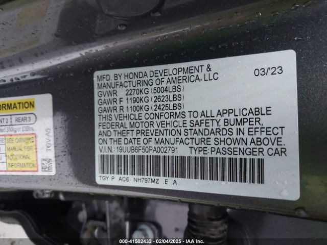 19UUB6F50PA002791 Acura Tlx A-spec Package