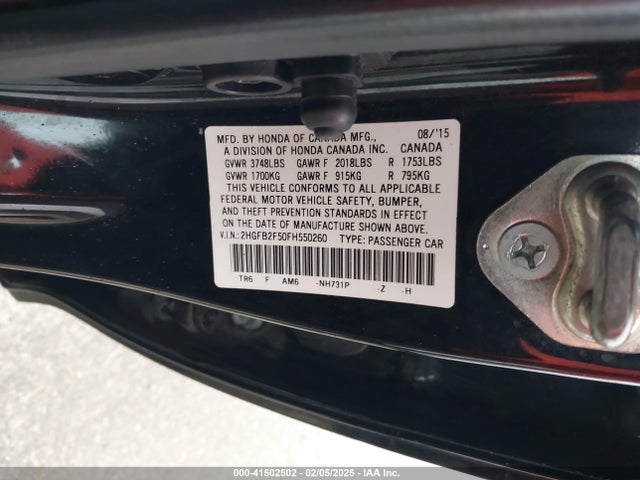 Honda Civic Lx 2015 2HGFB2F50FH550260 Image 9