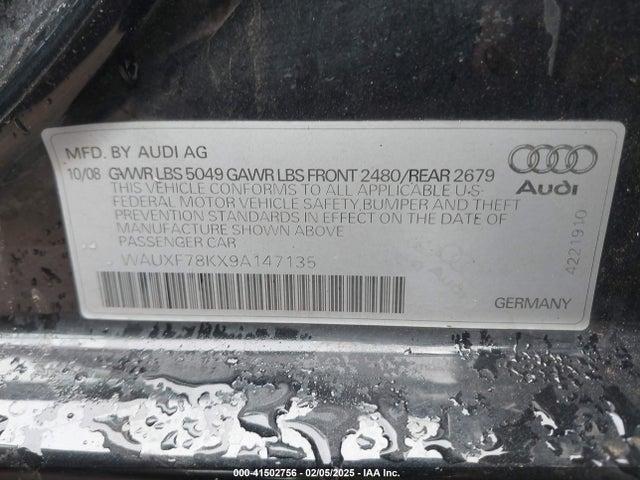 2009 AUDI A4 WAUXF78KX9A147135 Photo 8