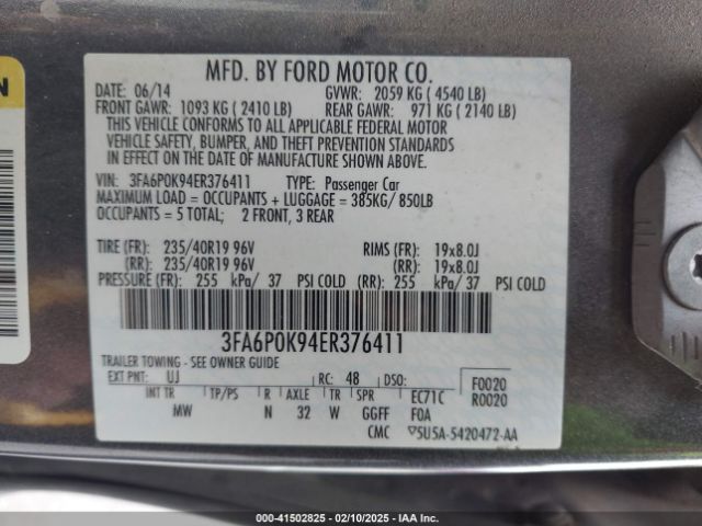 3FA6P0K94ER376411 Ford Fusion Titanium