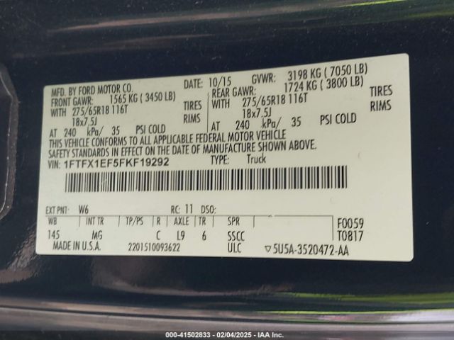 1FTFX1EF5FKF19292 Ford F-150 Xlt