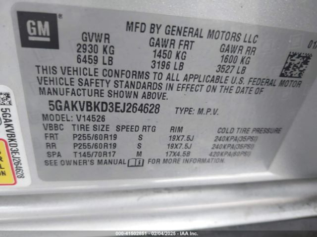 5GAKVBKD3EJ264628 Buick Enclave Leather