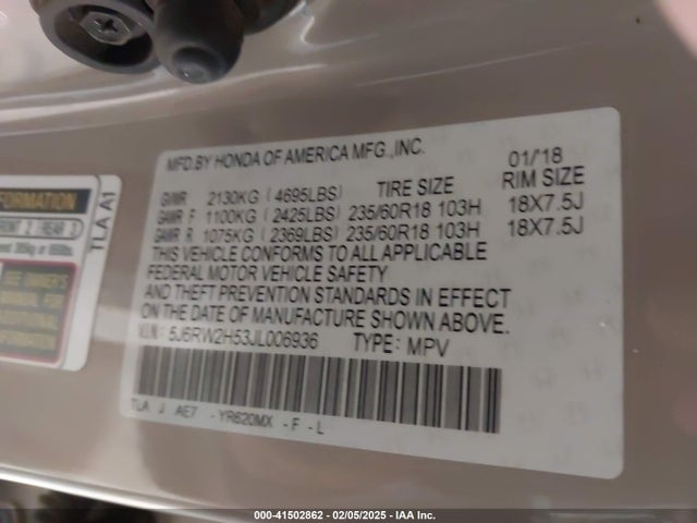 5J6RW2H53JL006936 Honda CR-V EX