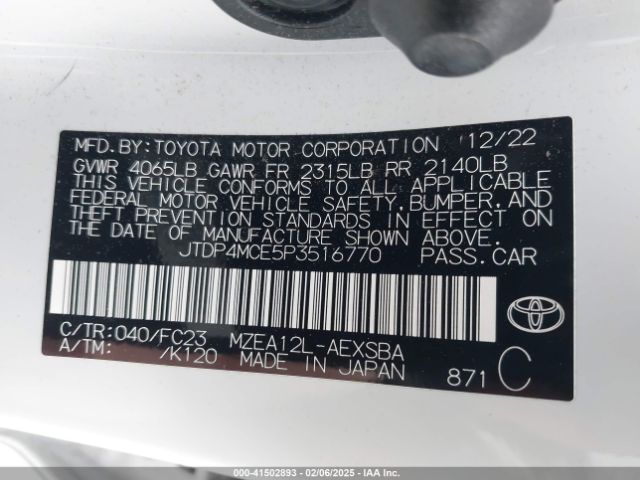 JTDP4MCE5P3516770 Toyota COROLLA SE