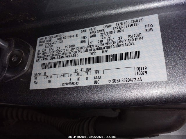 Ford ESCAPE SE 2021 1FMCU0G65MUA93295 Image 9