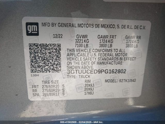 3GTUUCED9PG162802 GMC Sierra 1500 4wd  Short Box Elevation With 3sb