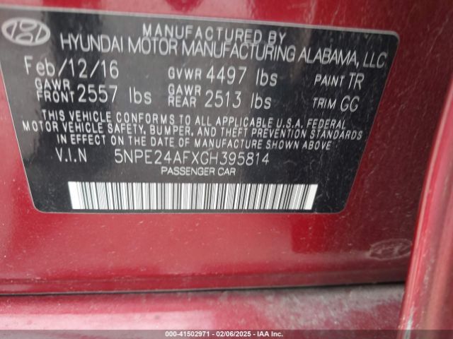 5NPE24AFXGH395814 Hyundai Sonata