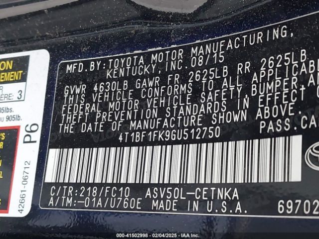 4T1BF1FK9GU512750 Toyota CAMRY LE