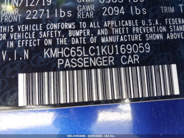 KMHC65LC1KU169059 Hyundai Ioniq Hybrid Blue